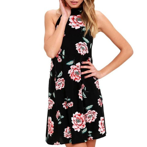 Floral print Sleeveless Dress Mini dress Women strap beach 2017 summer dress Sexy backless Halter dresses vestidos