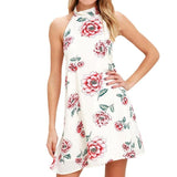 Floral print Sleeveless Dress Mini dress Women strap beach 2017 summer dress Sexy backless Halter dresses vestidos