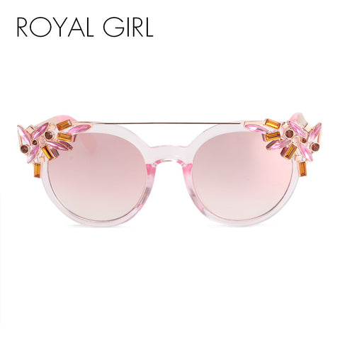 ROYAL GIRL High Quality Double Girder Cat Eye Sunglasses Women Brand Designer Vintage Sun Glasses With Diamond Oculos ss722