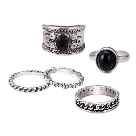 Vintage 5 PCS Ring Set Punk Silver Color Stone Rings For Women/Men Bead Finger Gold Color Ring 2017 Bohemian Midi Ring Set #py30