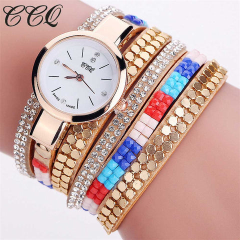 CCQ Brand Vintage Leather Bracelet Watch Women Wristwatch Quartz