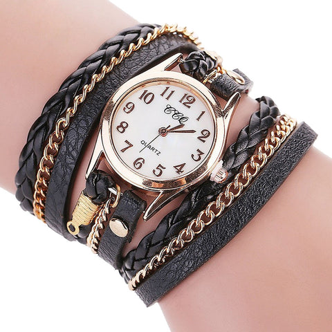 CCQ Luxury Brand Vintage Leather Bracelet Watch Men Women Wristwatch