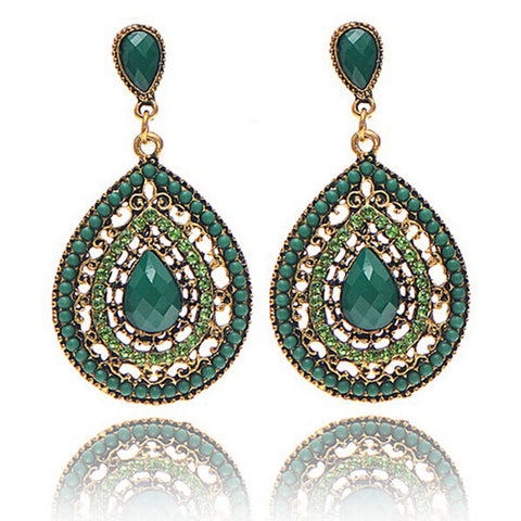 Women Vintage Bohemia Drop Earring Resin Beaded Heart Vintage Earrings GN
