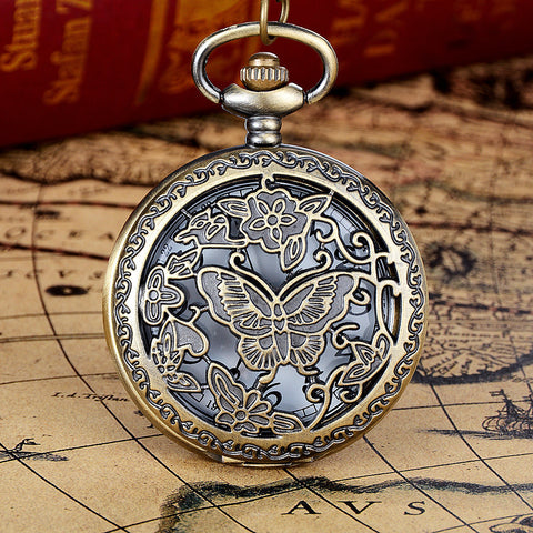 Vintage Bronze Tone Spider Web Design Chain Pendant Men's Pocket Watch Gift
