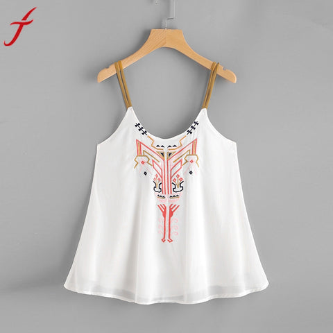 Casual Women Embroidery Cami Top Sleeveless Crop Top Vest Tank Shirt Tie Clothing 2017 Vintage O Neck Satin Camisole Plus Size