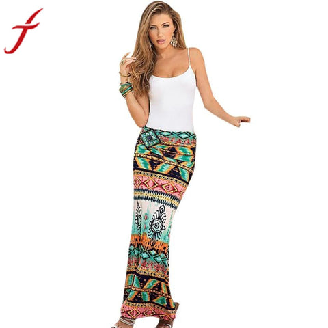 Classical national printing Skirt Women Summer Fashion Retro Printing package hip skirts plus sizes Vintage Long Skirts #LSW