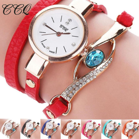 Rhinestone Women's Watch 2017 CCQ Luxury Brand Women Vintage Analog Quartz Watch Leather Band Bracelet Watchrelogio feminino