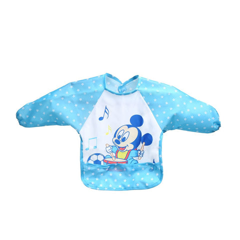 With Food Catcher Bag at the bottom Polyester Cute Cartoon Children Baby Waterproof Long Sleeve Self Feeding Bib Apron