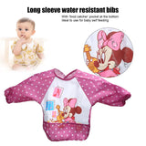 With Food Catcher Bag at the bottom Polyester Cute Cartoon Children Baby Waterproof Long Sleeve Self Feeding Bib Apron