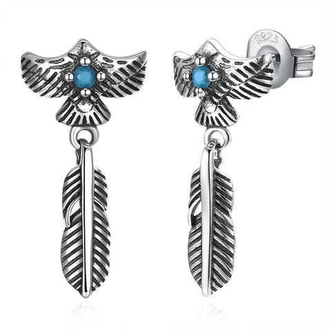 S925 Sterling Silver Earrings Vintage Fashion Feather Earrings